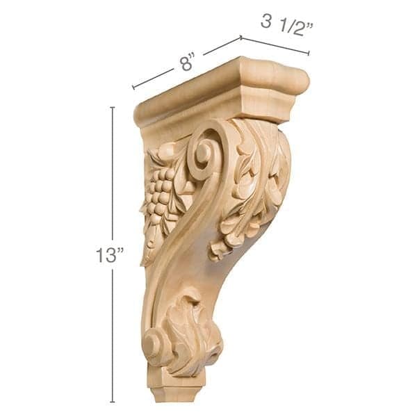 Acanthus Grapevine Corbel, 3 1/2''w x 13''h x 8''d Carved Corbels White River Hardwoods   
