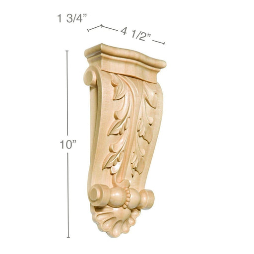 Medium Acanthus with Shell Corbel, 4 1/2''w x 10''h x 1 3/4''d Carved Corbels White River Hardwoods   