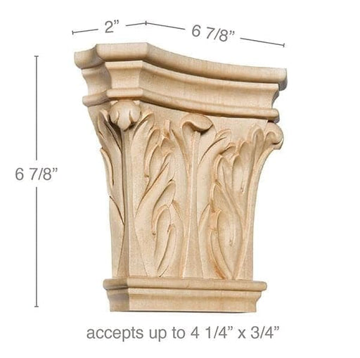Large Corinthian Capital, 6 7/8"w x 6 7/8"h x 2"d, (accepts up to 4 1/4"w x 3/4"d) Carved Capitals White River Hardwoods   