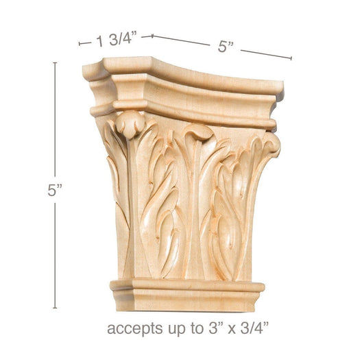 Medium Corinthian Capital, 5"w x 5"h x 1 3/4"d, (accepts up to 3"w x 3/4"d) Carved Capitals White River Hardwoods   