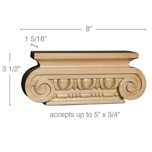 Med Ionic Capital, 8"w x 3 1/2"h x 1 5/16"d, (accepts up to 5"w x 3/4"d) Carved Capitals White River Hardwoods   