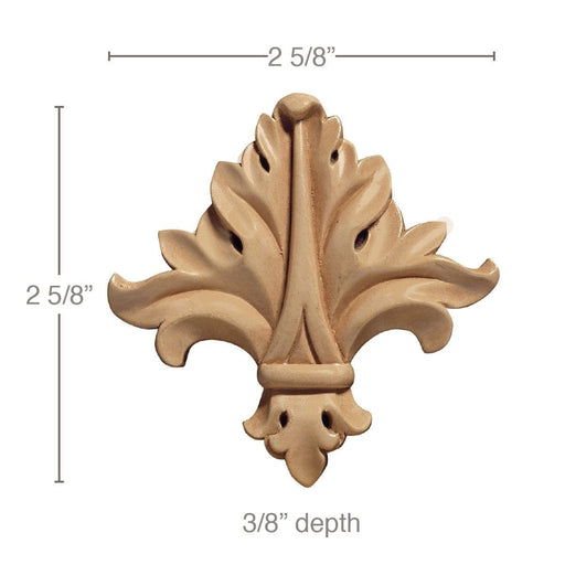 Small Acanthus Leaf (Sold 4 per card), 2 5/8''w x 2 5/8''h x 3/8''d Carved Rosettes White River Hardwoods Lindenwood  