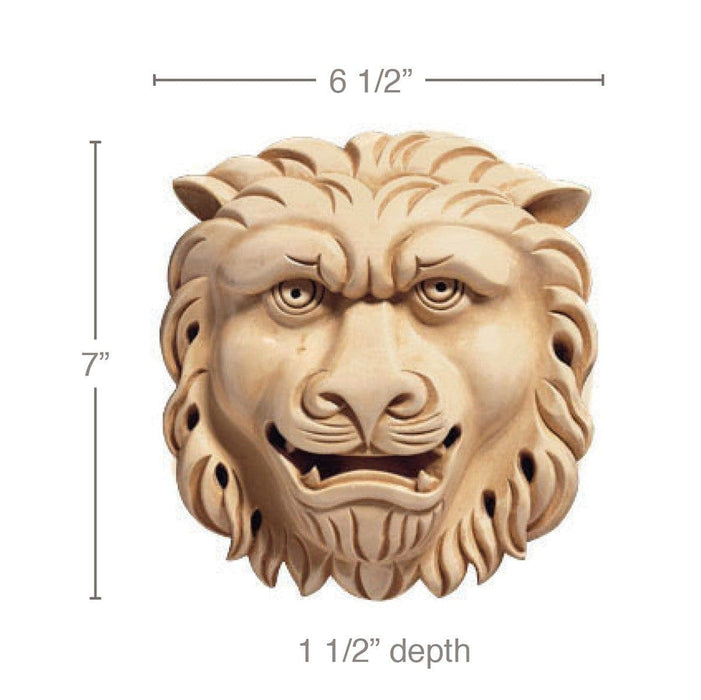 Lion's Head Rosette, 6 1/2''w x 7''h x 1 1/2''d Carved Rosettes White River Hardwoods   