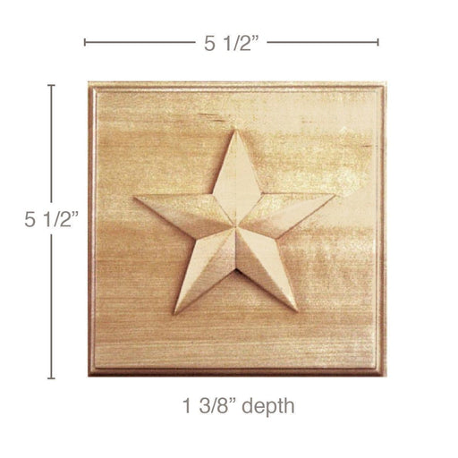 Medium Star Rosette (Sold 2 per card, accepts 13/16" casing, star is 4), 5 1/2''w x 5 1/2''h x 1 3/8''d Carved Rosettes White River Hardwoods Lindenwood  