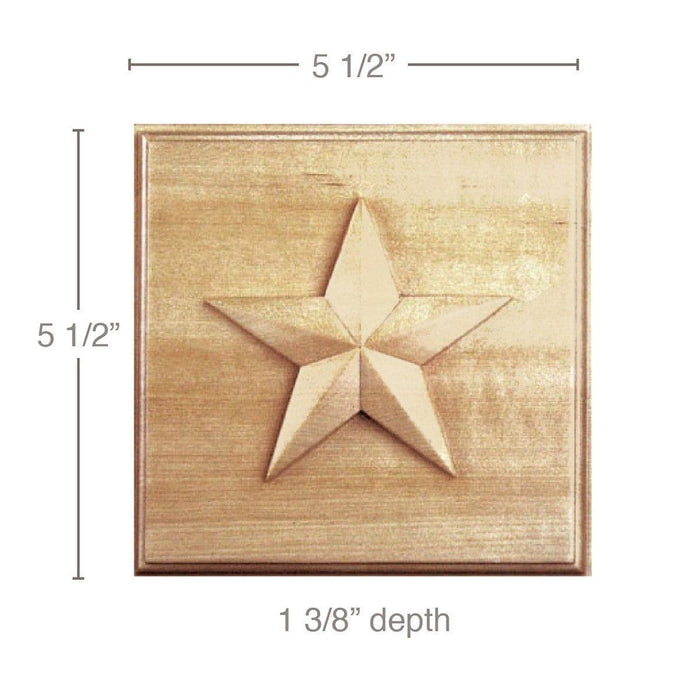Roseta de estrella mediana (se venden 2 por tarjeta, acepta carcasa de 13/16", la estrella es de 4), 5 1/2'' de ancho x 5 1/2'' de alto x 1 3/8'' de profundidad