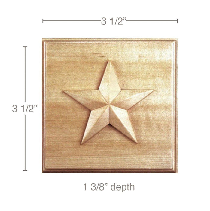 Small Star Rosette (Sold 2 per card, accepts 13/16" casing, star is 2 1/2), 3 1/2''w x 3 1/2''h x 1 3/8''d Carved Rosettes White River Hardwoods   