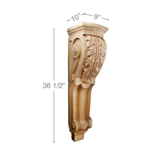 X-Large Fluted Acanthus Corbel, 9''w x 36 1/2''h x 10''d Carved Corbels White River Hardwoods   