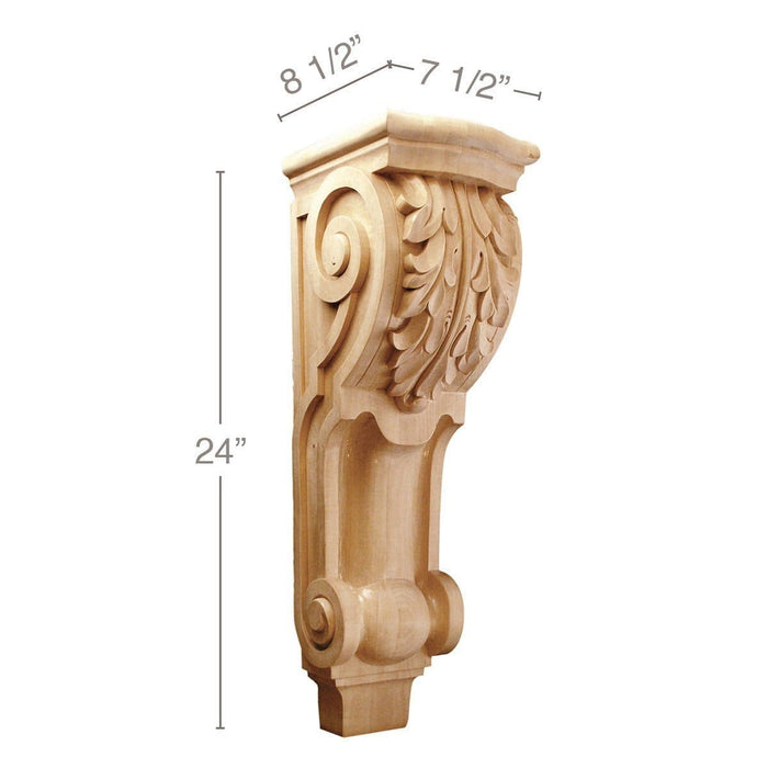 Large Fluted Acanthus Corbel, 7 1/2''w x 24''h x 8 1/2''d