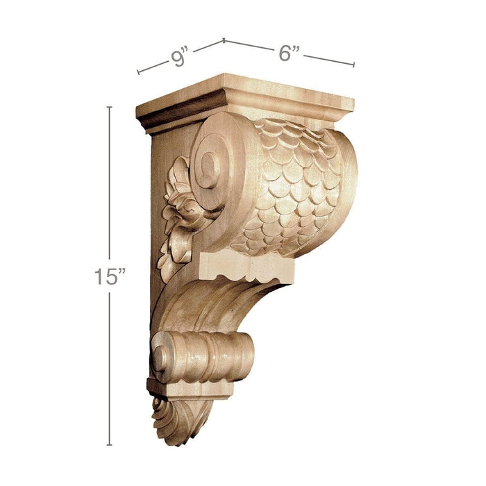 Large Imbricated Bracket Corbel, 6''w x 15''h x 9''d Carved Corbels White River Hardwoods   