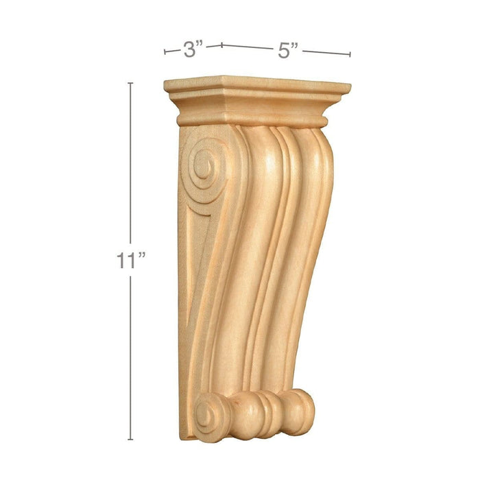 Classic Corbel, 5''w x 11''h x 3''d Carved Corbels White River Hardwoods Lindenwood  