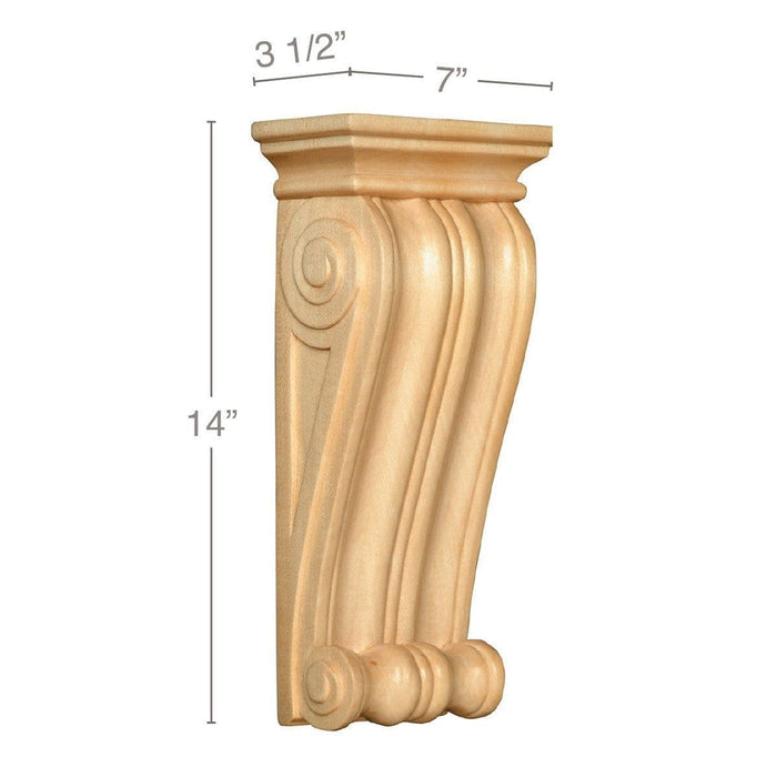 Classic Corbel, 7''w x 14''h x 3 1/2''d Carved Corbels White River Hardwoods Lindenwood  