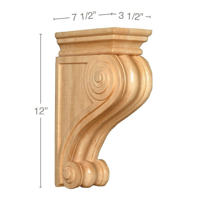 Classic Corbel, 3 1/2''w x 12''h x 7 1/2''d Carved Corbels White River Hardwoods Lindenwood  