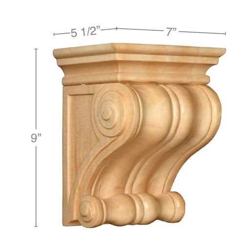 Classic Corbel, 7''w x 9''h x 5 1/2''d Carved Corbels White River Hardwoods Lindenwood  