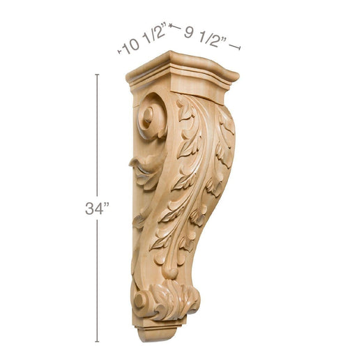 X-Large Acanthus Corbel, 9 1/2"w x 34"h x 10 1/2"d Carved Corbels White River Hardwoods Maple  