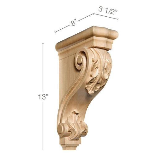 Acanthus Bracket Corbel, 3 1/2"w x 13"h x 8"d Carved Corbels White River Hardwoods Maple  