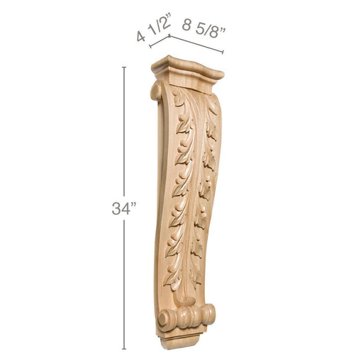 Grand Acanthus Corbel, 8 5/8"w x 34"h x 4 1/2"d Carved Corbels White River Hardwoods Maple  