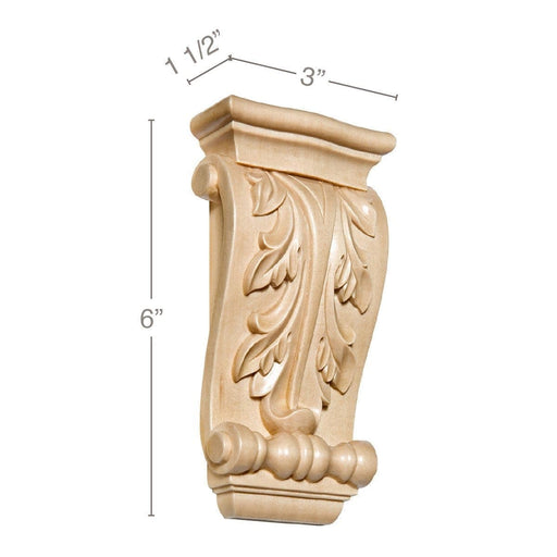 Small Acanthus Corbel, 3"w x 6"h x 1 1/2"d Carved Corbels White River Hardwoods Maple  