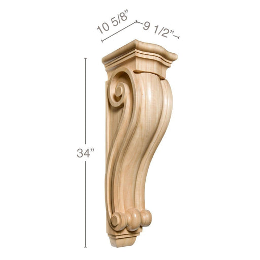 Grand Traditional Corbel, 9 1/2"w x 34"h x 10 5/8"d Carved Corbels White River Hardwoods Maple  