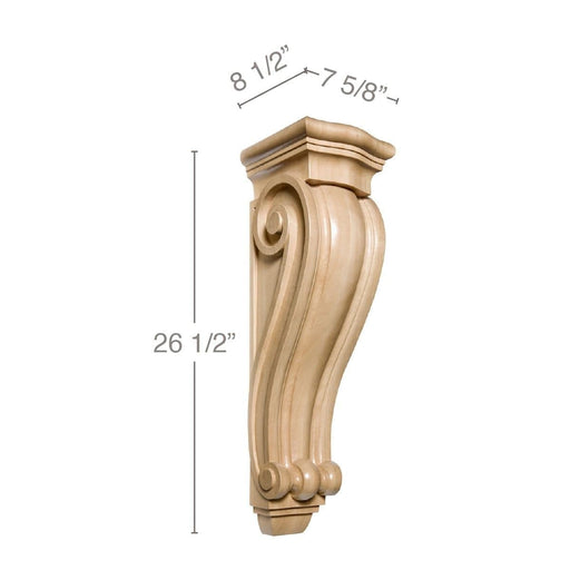 Extra Large Traditional Corbel, 7 5/8"w x 26 1/2"h x 8 1/2"d Carved Corbels White River Hardwoods Maple  