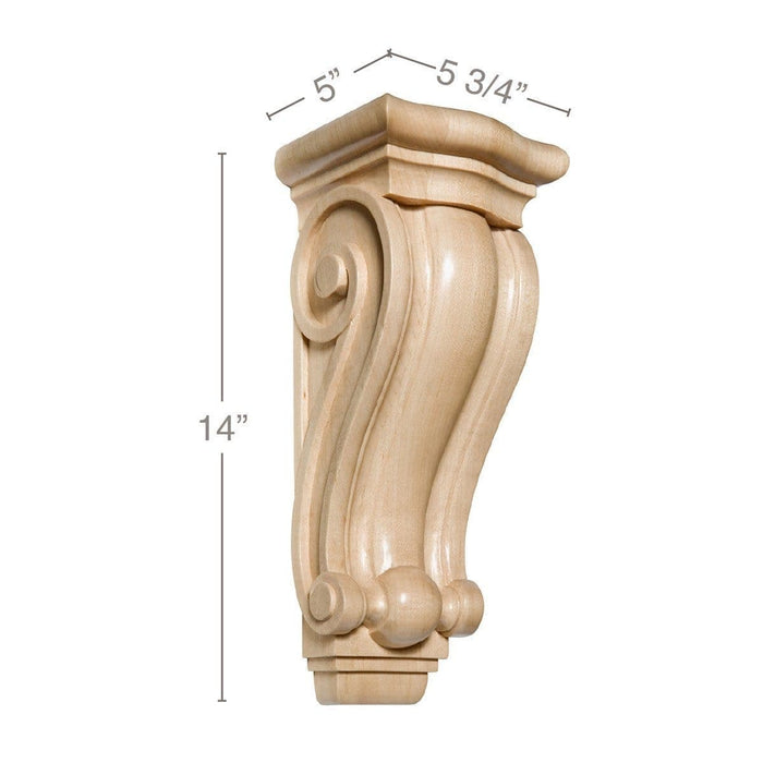 Large Traditional Corbel, 5 3/4"w x 14"h x 5"d Carved Corbels White River Hardwoods Maple  