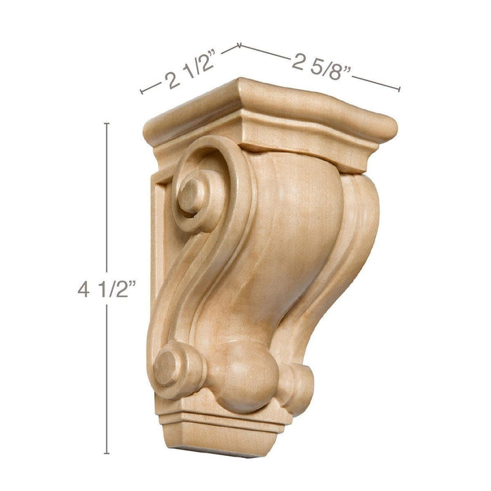 Small Traditional Corbel, 2 5/8"w x 4 1/2"h x 2 1/2"d