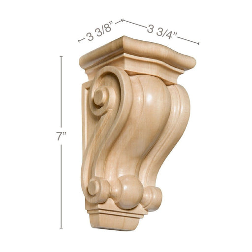 Small Traditional Corbel, 3 3/4"w x 7"h x 3 3/8"d Carved Corbels White River Hardwoods Lindenwood  