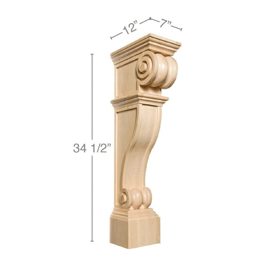 Grand Classic Leg, 7"w x 34 1/2"h x 12"d Carved Corbels White River Hardwoods Maple  