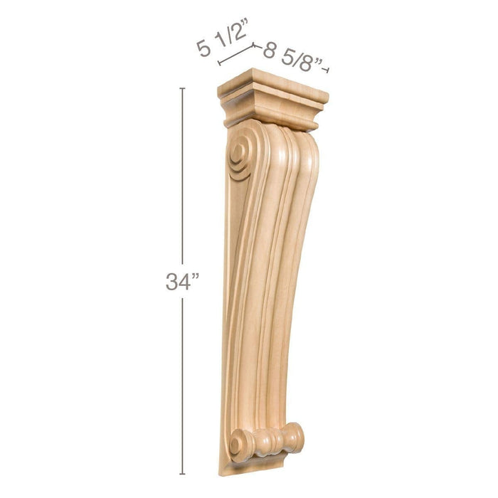 Grand Classic Corbel, 8 5/8"w x 34"h x 5 1/2"d Carved Corbels White River Hardwoods Maple  