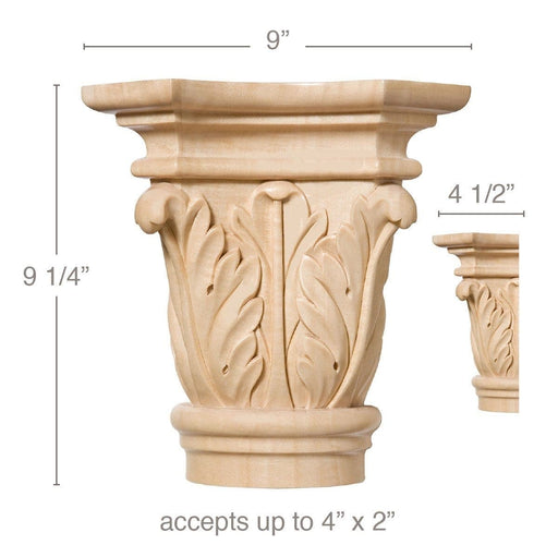 Grand Acanthus Capital, 9"w x 9 1/4"h x 4 1/2"d, (accepts up to 4"w x 2"d) Carved Capitals White River Hardwoods Maple  