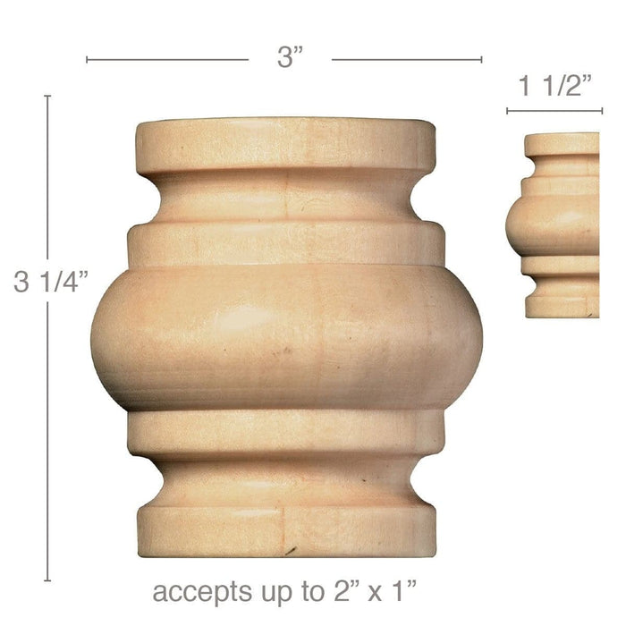 Large Splicer, 3''w x 3 1/4''h x 1 1/2''d, (accepts up to 2"w x 1"d), Sold 2 per package Carved Finials White River Hardwoods   