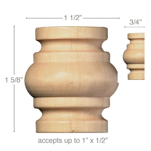 Small Splicer, 1 1/2''w x 1 5/8''h x 3/4''d, Sold 2 per package, (accepts up to 1"w x 2"d) Carved Finials White River Hardwoods Maple  
