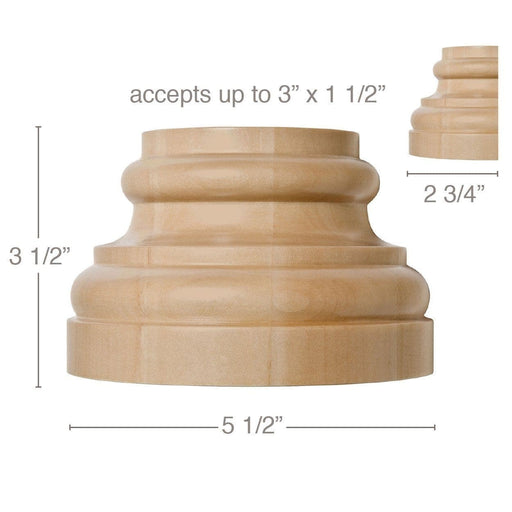 Extra Large Traditional Base, 5 1/2''w x 3 1/2''h x 2 3/4''d, (accepts up to 3"w x 1 1/2"d) Carved Finials White River Hardwoods   