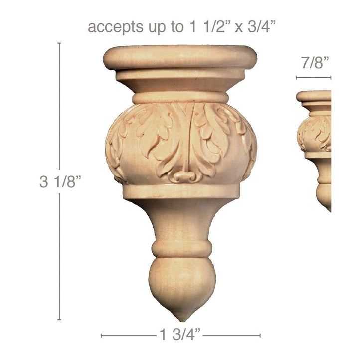 Medium Acanthus Finial, 1 3/4''w x 3 1/8''h x 7/8''d, (accepts up to 1 1/2"w x 3/4"d), Sold 2 per package Carved Finials White River Hardwoods   