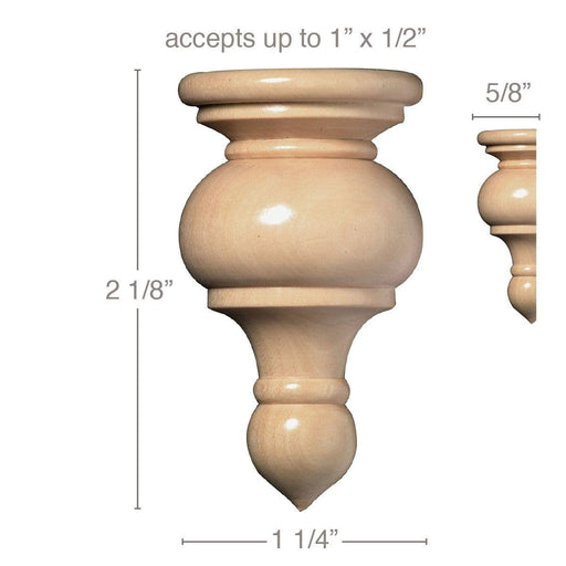Small Traditional Finial, 1 1/4''w x 2 1/8''h x 5/8''d, (accepts up to 1"w x 1/2"d), Sold 2 per package Carved Finials White River Hardwoods   