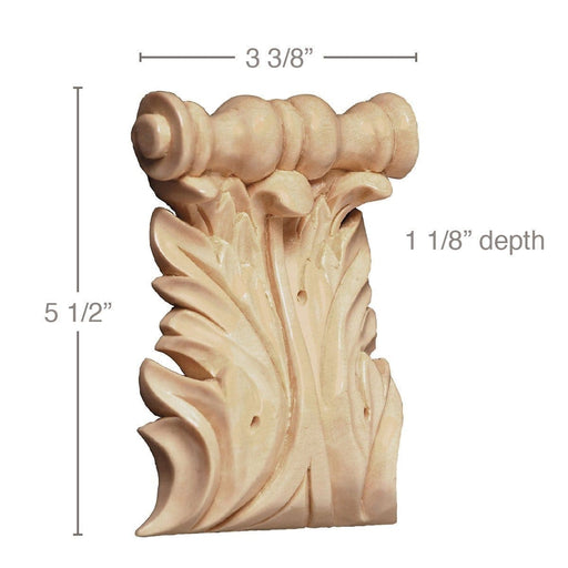 Extra Large Acanthus Spool Corbel, (Sold 2 per card, complements large capitals and 5 1/4" friezes) 3 3/8''w x 5 1/2''h x 1 1/8''d Carved Onlays White River Hardwoods Maple  