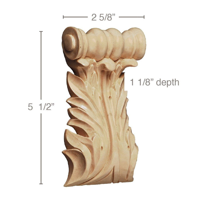 Medium Acanthus Spool Corbel, (Sold 2 per card, complements med capitals and 5 1/4" friezes) 2 5/8''w x 5 1/2''h x 1 1/8''d Carved Onlays White River Hardwoods   