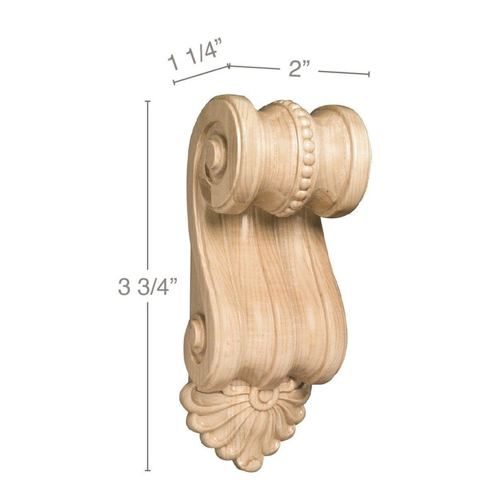 Small Scrolled Corbel(Sold 4 per card), 2''w x 3 3/4''h x 1 1/4''d Carved Corbels White River Hardwoods Maple  