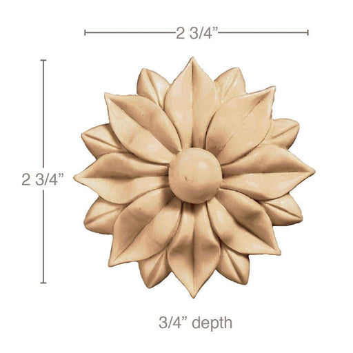 Flower Rosette (Fits Rosette Plate CRV5614), Sold 2 per card, 2 3/4'' dia. x 3/4'' Carved Rosettes White River Hardwoods   