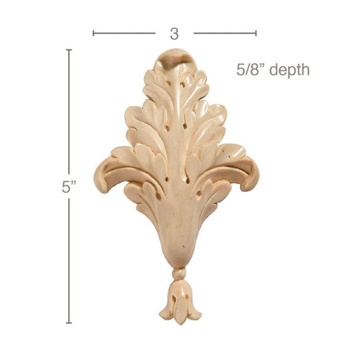 Acanthus Plume (Sold 2 per card), 3"w x 5"h x 5/8"d Carved Onlays White River Hardwoods   