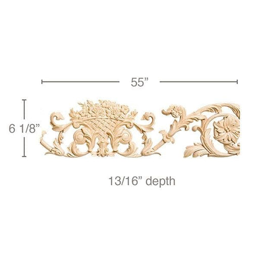 Rinceau Scrolls w/ Floral Basket, 55"w x 6 1/8"h x 13/16"d, Sold as 5 pieces Carved Rangehoods White River Hardwoods   
