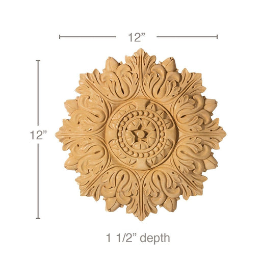 Medium Acanthus Medallion, 12"w x 12"h x 1 1/2"d Carved Onlays White River Hardwoods   