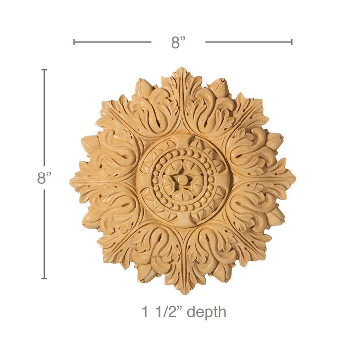 Small Acanthus Medallion, 8"w x 8"h x 1 1/2"d Carved Onlays White River Hardwoods   