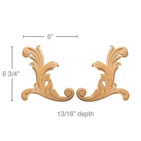Small Acanthus Scrolls, 6"w x 6 3/4"h x 13/16"d Carved Onlays White River Hardwoods   