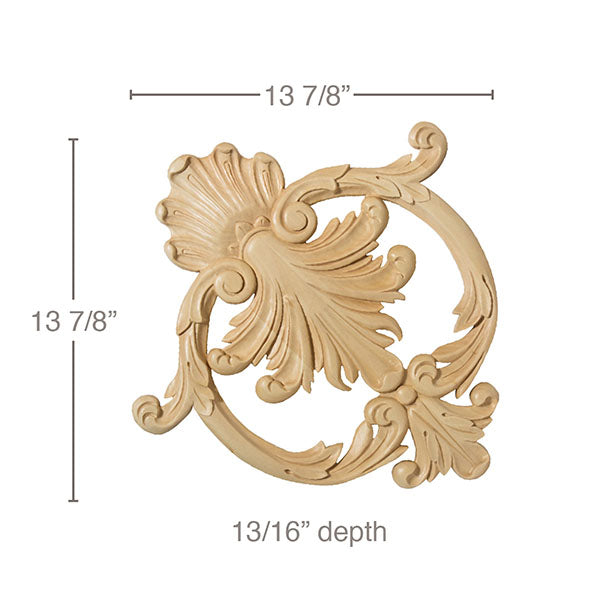 Med Ceiling Cartouche, 13 7/8"w x 13 7/8"h x 13/16"d, Lindenwood Carved Onlays White River Hardwoods   