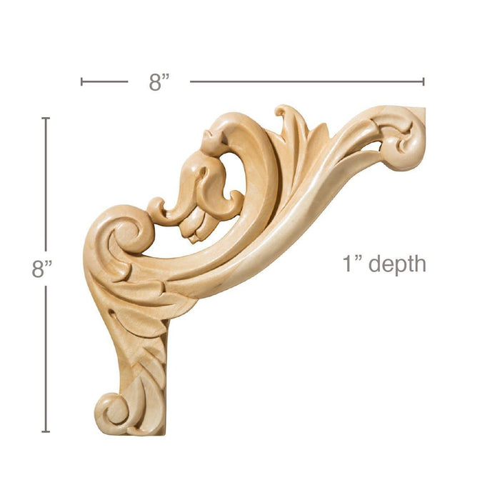 Med Clipped Scroll Corners, sold left and right pair /pkg., 8"w  8"h x 1"d