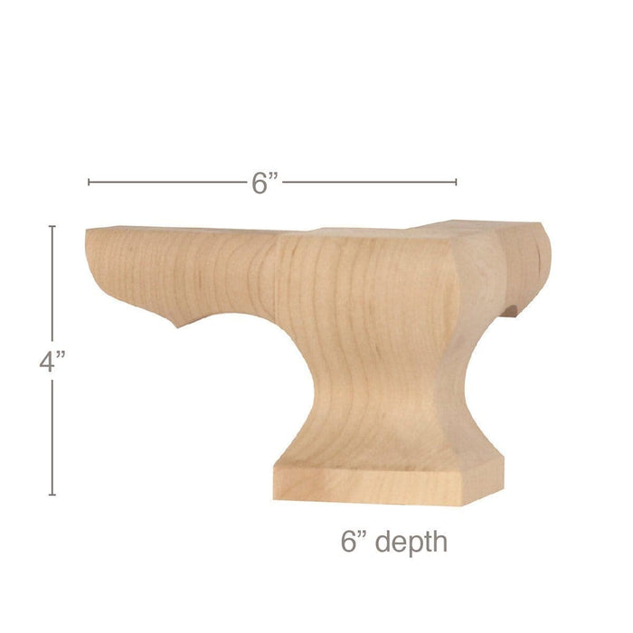 Pie de pedestal de madera con cara cuadrada en esquina, 6" de ancho x 4" de alto x 6" de profundidad