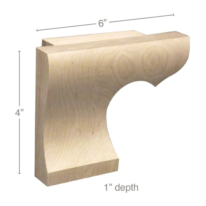 Left Straight Edge Wood Pedestal Foot, 6"w x 4"h x 1"d