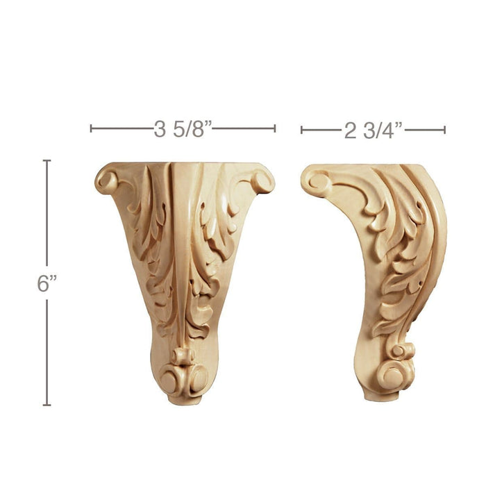 Tall Acanthus Corner Foot (Sold 1 per package), 3 5/8"w x 6"h x 2 3/4"d Carved Bun feet White River Hardwoods   