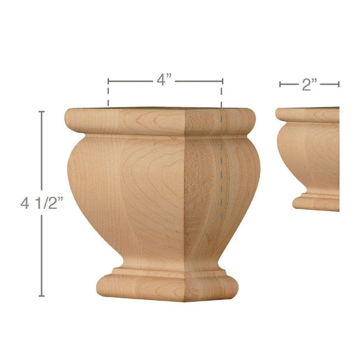 Square Traditional Split Foot, 4"w x 4 1/2"h x 2"d, 1 Pair Carved Bun feet White River Hardwoods   