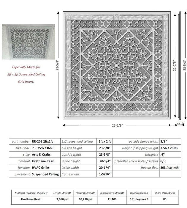 ARTS AND CRAFTS GRILLE STYLE T-BAR CEILING GRILLE, 2ft x 2ft Ceiling Grid- Please allow 1-2 weeks.
